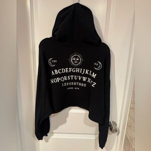 Black Cropped Hoodie with Ouija Graphic